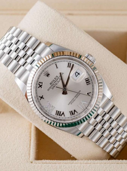 Rolex Datejust 36mm- Silver VI IX Diamonds Dial